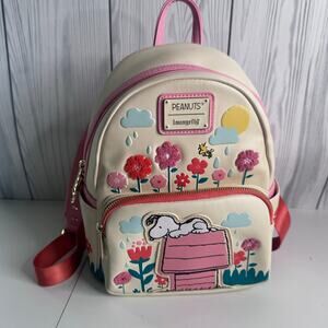 Loungefly Peanuts Snoopy & Woodstock Mini Backpack White Pink Floral